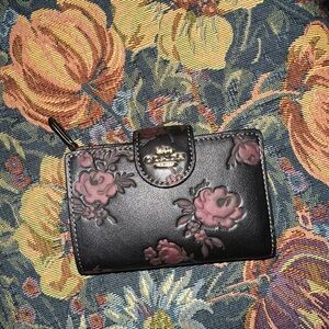 Coach Medium Corner Zip Wallet in Dark Wine Floral